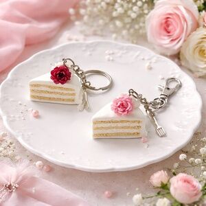 Flower Cake Keychain or Bag Clip – Mini White Layer Cake Handmade Charm